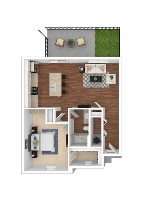 Floor plan for 1 bed, 1 bath, 870 sqft